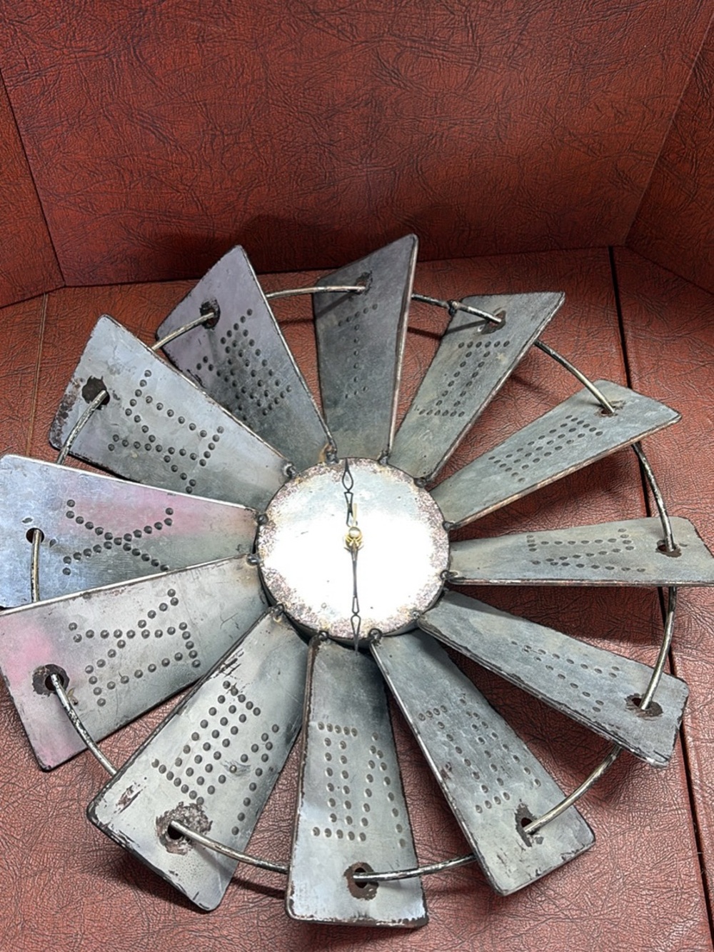 Source Unknown Rustic Metal Windmill Wall Clock in Silver and Brown